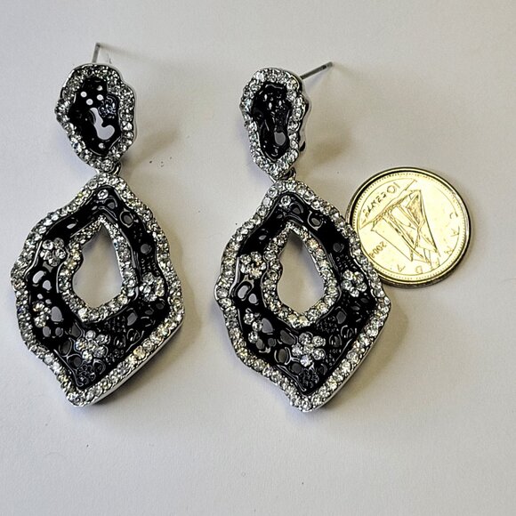 Silver and Black Rhinestone Earrings - Picture 4 of 10